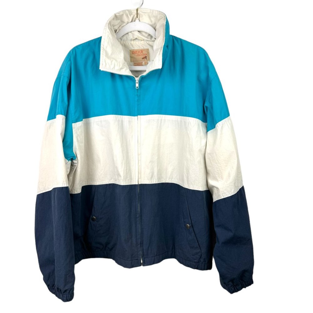 Vintage The Fox Collection Jacket Men XL Blue White Striped Full Zip Windbreaker